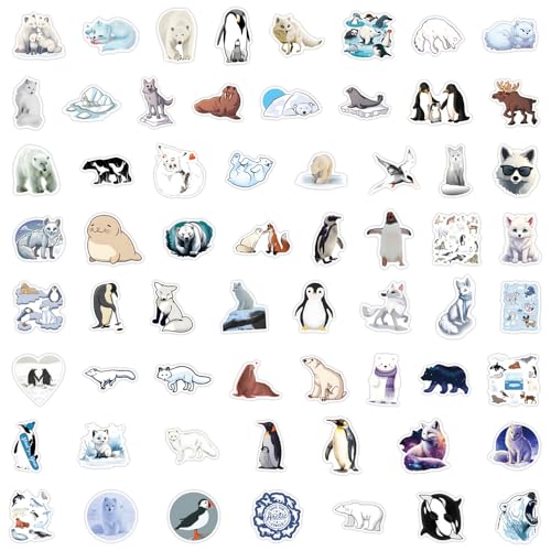 Cute Artic Animals Stickers Penguin Polar Bear Decals for Kids Teen 60PCS | Waterproof Vinyl Kawaii Artic Animal Sticker for Water Bottle Laptop Luggage Skateboard Gifts for Adult Decal Teachers Reward - color: Arctic