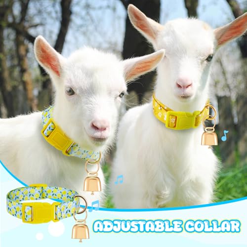 2 Pack Goat Collars with Bells, Sheep Grazing Copper Bells and Adjustable Nylon Collar Set Loud Bronze Bell Small Farm Animal Sheep Cow Accessories(Lemon, Bee) - style: Lemon, Bee