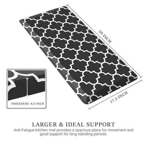WISELIFE Kitchen Runner Rugs Anti-Fatigue mats, 17.3" x 39", 4/5 Inch, Black - color: Stylish Black, size: 39"L x 17.3"W x 0.8"Th