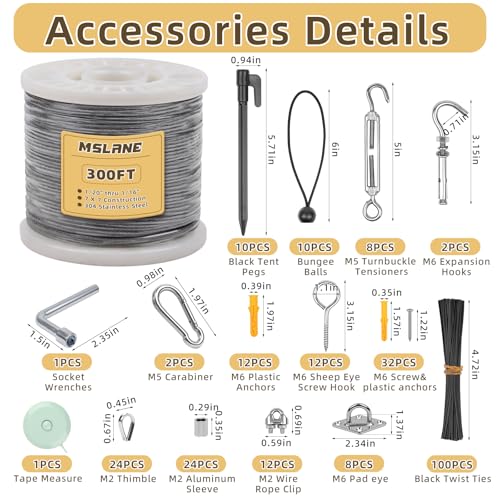 1/16" Wire Rope Kit 300FT Aircraft Cable Vinyl Coated 304 Stainless Steel Wire,7x7 Strand Cable Kit for Outdoor String Lights,Climbing Plants,Pictures,Clothes,Curtain Hanging - size: 1/16" steel cable 300FT