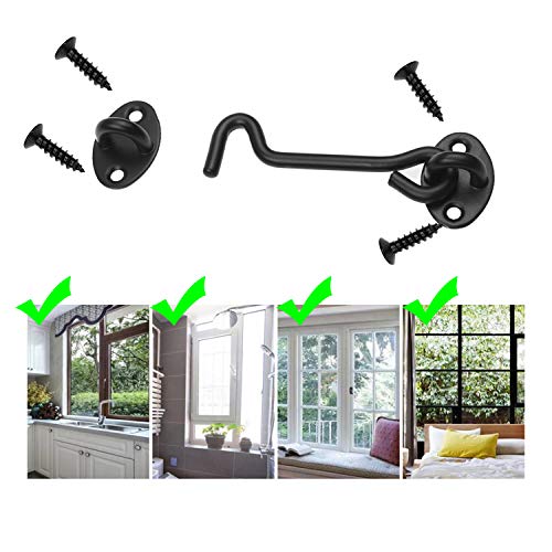 Kare & Kind 4-Inch Hook and Eye Latch, Black Door Latch, 1 Pack | Metal privacy hardware with 4 screws for gates, barn doors, cabinets, windows, sheds, bathrooms, RVs, and solid frames - style: 1-Black
