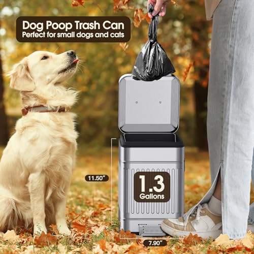 CEROELDA Small Trash Can with Lid-5L/1.3 Gal,Outdoor Dog Poop Garbage Can-Farmhouse Retro Metal Waste Bin w/Step Pedal for Bathroom Bedroom Office-Soft Close-Galvanized Steel… - color: Galvanized steel