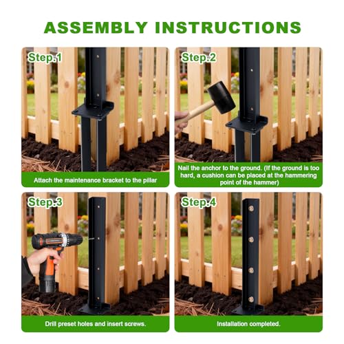 4-Pack Fence Post Repair Kit, 32in Heavy Duty Ground Spike Anchor for Wooden Post Repairing Tilted/Broken Posts - size: 4 Pack