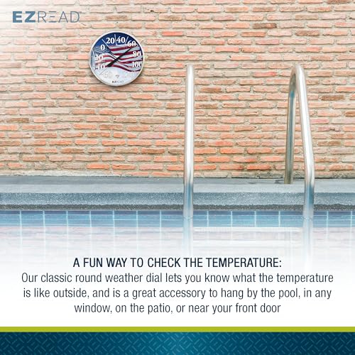 EZREAD Hanging Dial Thermometer 840-1221 Weather Thermometers for Indoor and Outdoor Use, Large 12.5 Inch Diameter, Easy to Read Numbers, American Flag - color: Flag