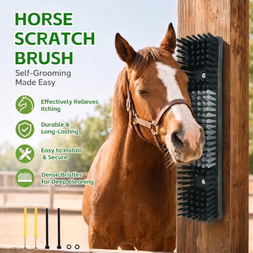 Livestock Scratch Brush for Cattle, Horses, Goats, Cow, Durable Scratching Brush, Massage Grooming Tool for Healthy Coat, Relieves Itching, Easy Install on Fence Posts(2pcs, Black) - color: Black, size: 2Pcs