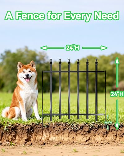 12-Panel Wrought Iron Garden Fence, 24in H x 24ft L, Thickened Hollow Iron Tubes, Multi-Purpose Metal Fence for Dogs, Gardens & Patio - size: 12 Pack - 24in(H) x 24Ft(L)