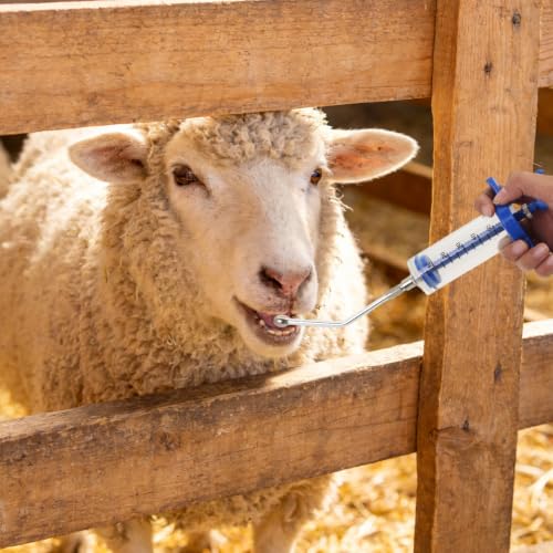 2 Pcs Goat Syringe Reusable Adjustable Goat Drench Syringe with 2 Drench Nozzle and Needles, Feeding Supplies for Cattle, Sheep, Goats, Horse, Pig, Dog (Blue, 50ML) - color: Blue, size: 50ML