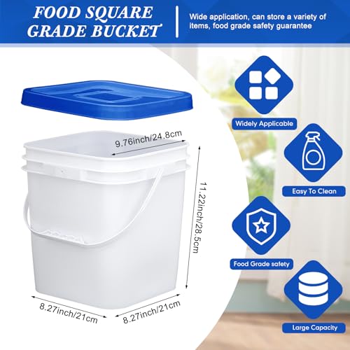 Mumufy 5 Pcs 3.5 Gallon Square Food Grade Bucket with Lid Square Bucket Pail Plastic Handles for Long Term Food Storage, Camping, Fishing, Home Organization Easy Stack and Store (Blue Lid) - color: Blue Lid