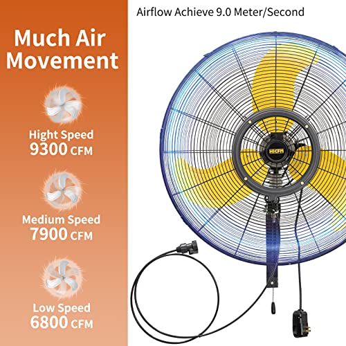 HiCFM 30 inch Misting Outdoor Oscillation Weatherproof Wall Mounted Fan | Industrial Fan with IP44 Enclosure Motor, GFCI Plug, 9300 CFM 3-Speeds High Velocity Powerful Wall Fan, UL Outdoor Approved - size: 30" outdoor