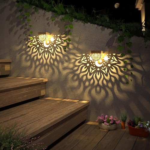 Gardsee Solar Fence Lights 6 Pack Solar Deck Lights Waterproof LED Solar Powered Step Light Wall Lights Outdoor Decorations Warm Yellow Light Decorative Lighting for Garden (Gold) - style: gold