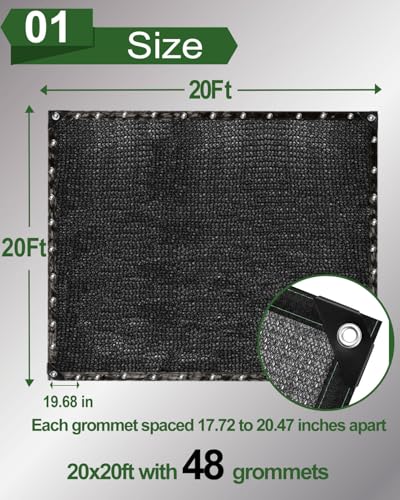vensovo 50% Black Shade Cloth, 20 x 20 ft HDPE Sunblock Mesh | Medium shade for plants, patios and greenhouses, helping reduce direct sunlight while maintaining ventilation - color: 50% Shade, size: 20′x20′
