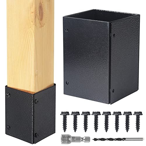 Stainless Steel Adjustable (Range 3.3"-6") Post Protector, Protects Wooden Mailboxes and Fences from Lawnmower and rain Damage (Black, 1 Set) - color: Black, size: 1 set