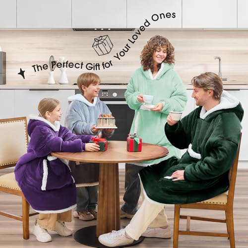 JOYWOO Green Oversized Wearable Blanket Hoodie, Cat lovers Long Hoodie Blanket for Adult,Birthday Gifts for Women Mom Grandma,Cozy Sherpa Hooded Blanket Giant Pocket Winter Gifts,Dark Green,Oversize - color: Dark Green, size: Oversize