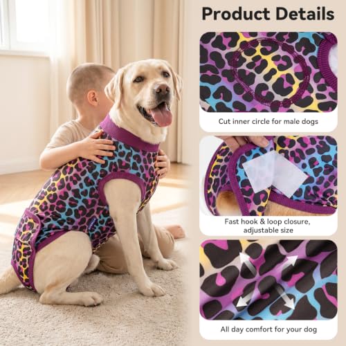 cyeollo Dog Surgery Recovery Suit, Surgical Onesie for Female & Male Dogs | Prevents Licking, Cone Alternative, Ideal After Spay & Neuter, Protects Surgical Wounds, Easy Potty Access, 4-Way Stretch - color: Purple Leopard, size: X-Small (Back: 9"-11")