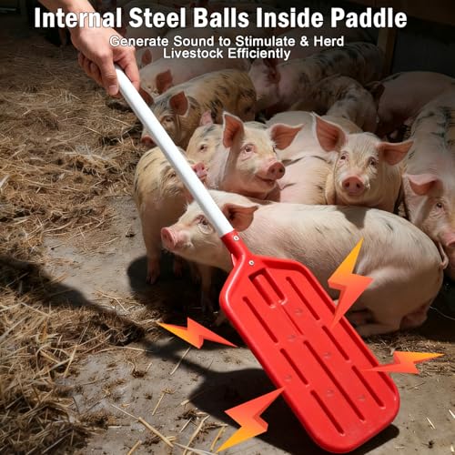 Danbark Livestock Sorting Panel with Paddle, Lightweight Animal Handling Equipment for Hogs, Sheep, Goats, Cattle, Portable Farm Fencing & Crowding Gate (Red, Medium 38x30")