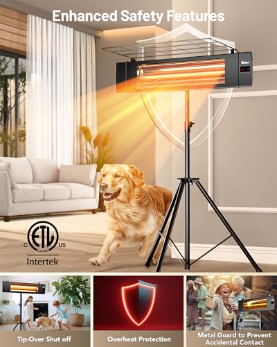 DR. INFRARED HEATER Carbon Infrared Patio Heater with Tripod, Remote Control, Optional On/Off Tip-Over Protection, Freestanding or Wall-Mounted, Black - size: 58 Inches