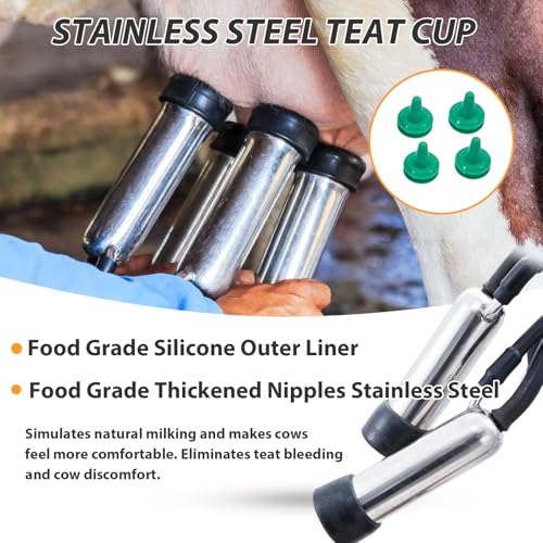 6.6Gal / 25L Cow Milking Machine, 550W Powerful Vacuum Pulsation Electric Milker, Portable Milker with Food-Grade Silicone Cups and 304 Stainless Steel Milk Buckets