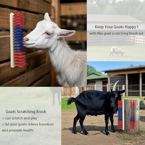 4 Pack Livestock Scratching Brushes Goat Scratcher Brush with 20 Screws,Goat Grooming & Massage Scratch Brushes for Goat Horse Cow Sheep Pig,Goat Supplies,Goat Toys(Red)