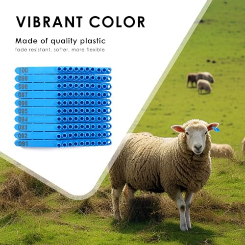 Numbered Goat Ear Tags 001-100 with Livestock Ear Tag Applicator | Small Livestock Ear Tags, Pre-numbered Sheep and Goat Ear Tags with Numbers (Blue) - color: Blue