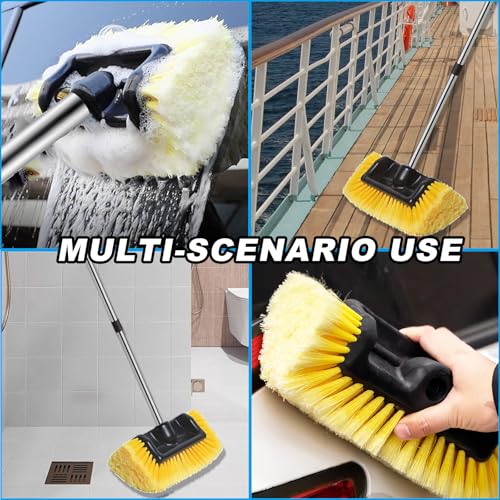 Car Wash Brush with Long Handle – Five-Sided Soft Bristle Brush for Car, Truck, SUV, RV, Boat & House Siding Cleaning - color: Yellow