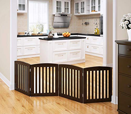 PAWLAND Wooden Freestanding Foldable Pet Gate for Dogs, 24 Inch H, 4 Panels | Dog Gate for Doorway, Stairs, the House, Step Over Fence, Extra Wide, Room Divider, Front Door, Hallway, 4 Panels, Espresso - color: Espresso, size: 24" Height-4 Panel