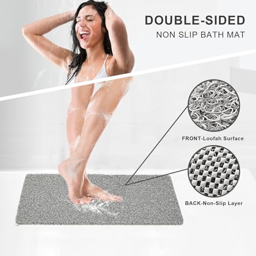 Nonslip Bathtub Mat, Anti Slip Bath Mat 0.6" Extra Thick, Quick Dry Bath Tub Anti Slip Shower Mat, Loofah Non-Slip Bath Mat for Tub Bathroom Pool Kitchen Entryway Home Hotel(Grey 24x24) - color: Grey, size: 24" x 24" (Square)