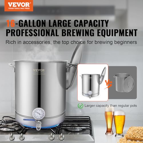 VEVOR Brew Kettle 16 Gal, Brewing Pot Stainless Steel, Brew Kettle Pot for Beer Brewing with Filter&Filter Tray, Tri Ply Bottom for Beer - size: 64 Quarts