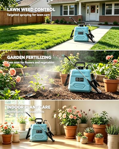 Weed Sprayer 2 Gallon, Electric Weed Sprayer 7.4V Powerful Battery with 5 Mist Nozzles, Rechargeable Handle, Retractable Wand, Adjustable Strap, Battery Powered Sprayer for Lawn, Garden, Yard, Plants