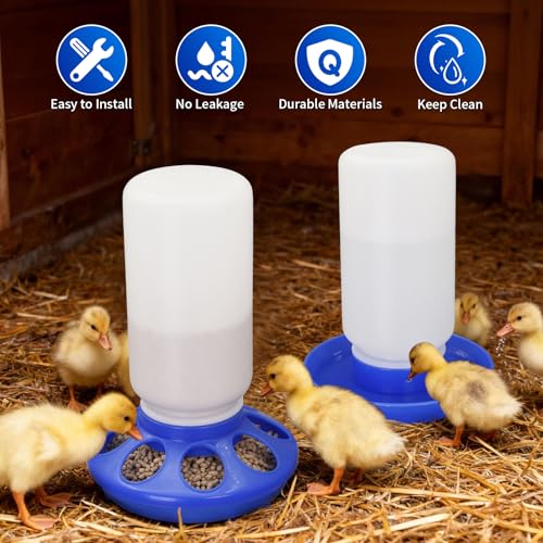 Chick Feeder and Waterer Set No Waste Automatic Chicken Feeder and 1L Waterer for Baby Chicks, Ducks, and Quail – Brooder Starter Kit (Blue) - color: Blue