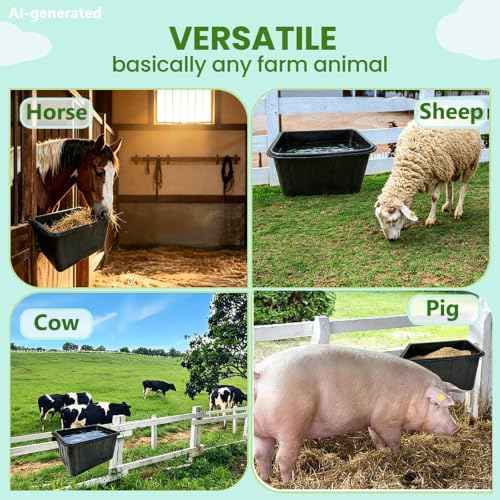 17 Quart Horse Trough Feed Bucket Rubber Feed Pan Hook Over Feeder for Goats Cows Cattle,Heavy Duty