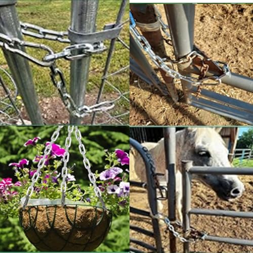2 Pack Gate Chain Lock for Outdoor Fence with Carabiner, 1/6 x 24 Inch Stainless Steel Link Chains No Fear of Being Bent, Easy to Adjust Barn Chain for Livestock Gate （ Silver ） (2, 24 Inch)