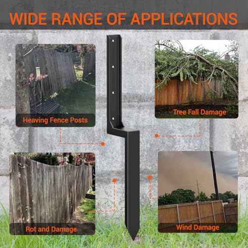 Fence Post Repair Kit Heavy Duty – Thickened Steel Fence Post Anchor Ground Spike, Fence Repair Kit Quick Fix Broken/Leaning Wood Fence Posts, Wooden Fence Post Stabilizer Stakes (2 Pack, Black) - color: 2 , Black