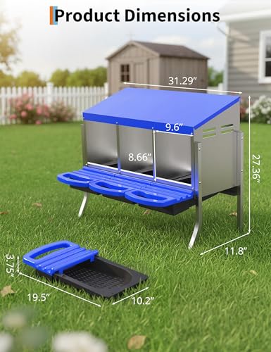 Metal Chicken Nesting Box with Easy-Collect Tray & Lid – 3/4/2x2 Compartment Heavy Duty Roll Away Nesting Boxes for Chickens, Wall Mount or Freestanding, Galvanized Steel Hen Laying Box for Coop