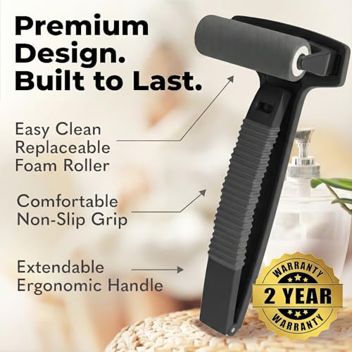 bearback Lotion Applicator for Back & Body, Black Handle with 2 Rollers | Long Reach Folding Handle, Reusable Foam Rollers, Apply Lotion, Medication, Ointment, Sunscreen, Self Tanner - color: Black