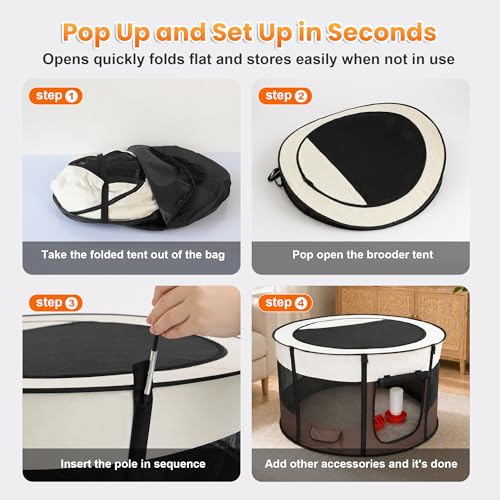 Large Chicken Brooder Box- Chick Starter Kit Includes Pop Up Chicken Playpen Tent, Waterproof Mat, Chick Feeder and Waterer, Portable Chicken Brooding Pen Up to 20 Chicks,Quail,Duck for Indoor Outdoor