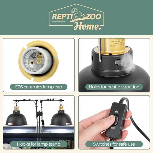 2 Pack Reptile Light Fixture, 8.5in Deep Dome Reptile Heat Lamp Fixture with Switch, Dual Terrarium UVB Basking Light Fixture for Chameleons Chicks, Suitable for E26 Bulbs Up to 150W - size: 8.5IN 150W