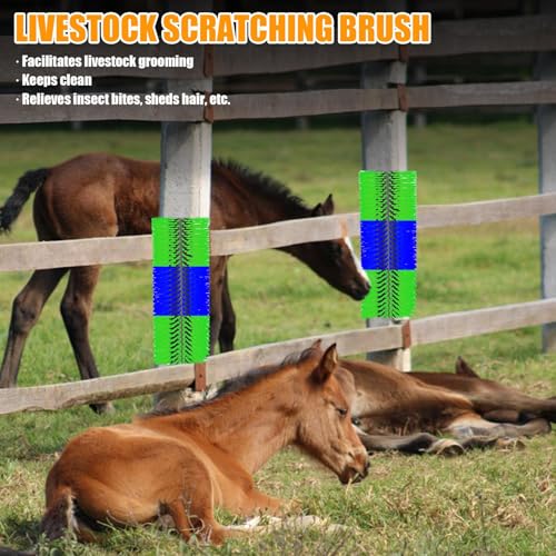 4pc Livestock Scratch Brushes, 20'' x 7.3'' Heavy Duty Cow Scratcher Wall Mount, Flexible Anti-Itch Grooming Tool for Cattle, Goat, Horse Grooming Supplies with Screws and Nuts - color: teal