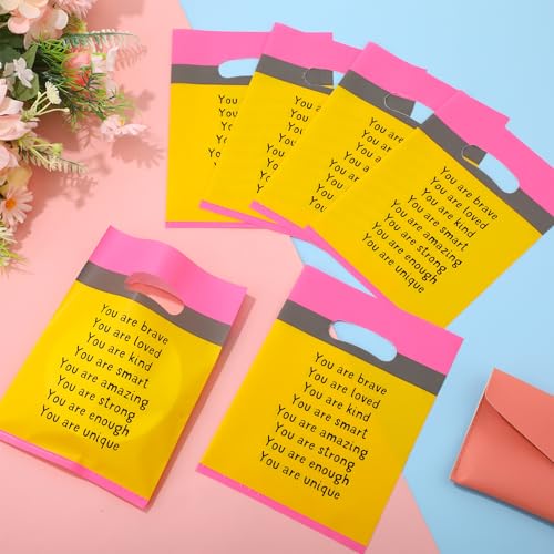 Coume 100 Pcs Back to School Gifts Bags for Students Inspiration Quotes Plastic Goodie Snack Treat Bags with Handles Birthday Party Favors from Teachers, 6" x 8" - style: Pencil Style