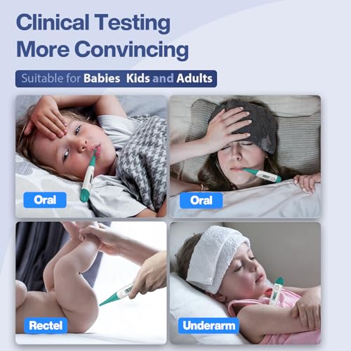 Boncare Digital Thermometer for Adults, Kids & Babies, Clear Blue | Accurate & Safe Oral and Rectal Thermometer with 10-Second Reading and Fever Alarm - color: Clear Blue
