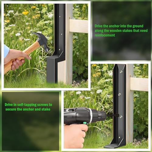 Fence Post Repair Stakes Kit, Black, 2-Pack | 1/8" Thickened Carbon Steel, One-Piece Structure, Heavy Duty Ground Anchor, For Broken/Leaning Privacy Fence & Mailbox Post - color: Black/2 Pack