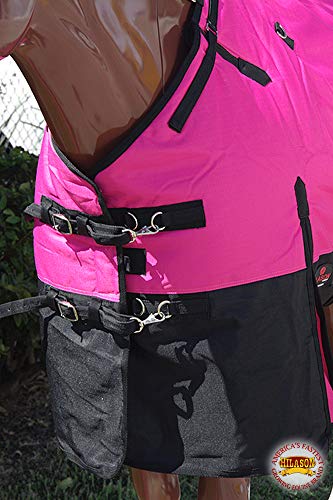 HILASON 1200D Winter Waterproof Poly Horse Blanket Belly Wrap | Turnout Blankets for Horses - color: Pink Black, size: 82 In