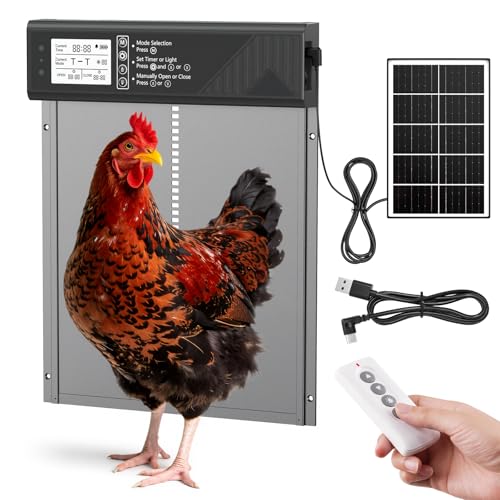 Large Automatic Chicken Coop Door Solar Powered with Timer & Light Sensor | 4000MAh Internal Battery, Automatic Coop Door with Remote & Anti-Pinch Function, Automatic Chicken Door Made of Al-Alloy - color: Grey