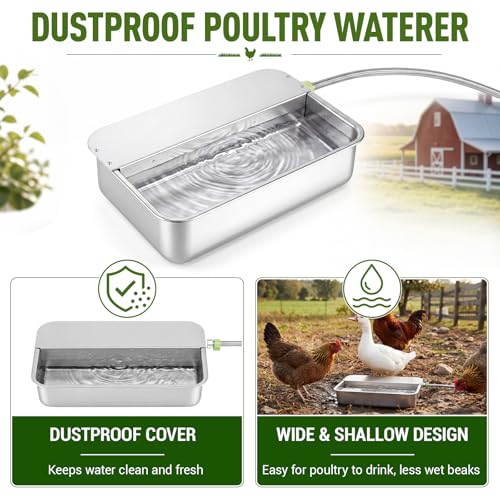 Shimeyao 3 Gallon Automatic Chicken Water Dispenser 304 Stainless Steel Large Capacity Self Filling Poultry Waterer for Hens Ducks Livestock Sturdy Gravity Fed with Float Valve Drinking Bowl