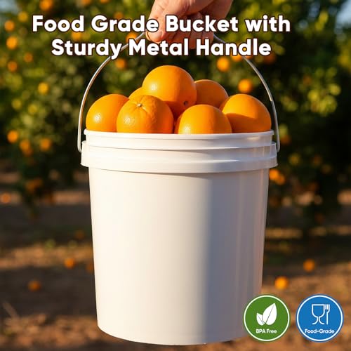 2.5 Gallon Bucket for Cleaning, Small Extra Thick Plastic Bucket with Metal Handle, Food Grade, BPA Free (White, 3 Pack, No Lid)
