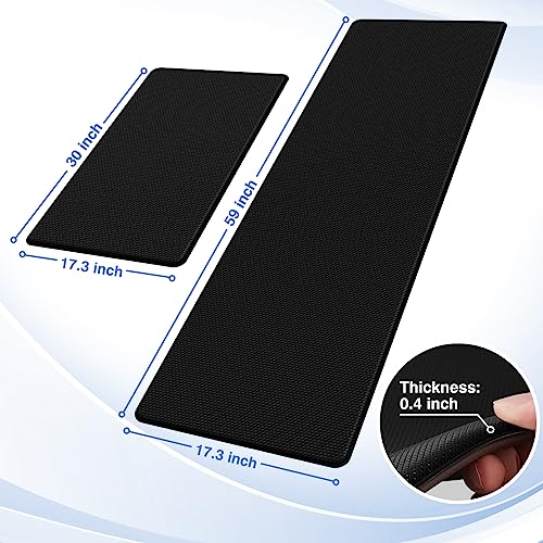 StepRite Kitchen Mats for Floor, 2-Piece Anti-Fatigue Kitchen Rugs, Black | 17.3" x 30" + 17.3" x 59", cushioned comfort, water-resistant, easy to clean, non-slip bottom, kitchen floor, standing desk - color: Black, size: 17.3" x 30"+17.3" x 59"-0.4 inch
