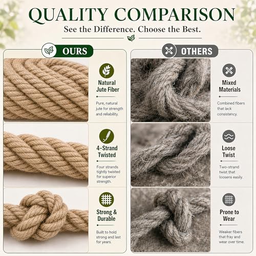 Twisted Manila Jute Rope (1 Inch x 100 Feet) Natural Thick Hemp Rope for Crafts, Nautical, Railings, Hammock, Decorating - size: 1 Inch x 100 Feet