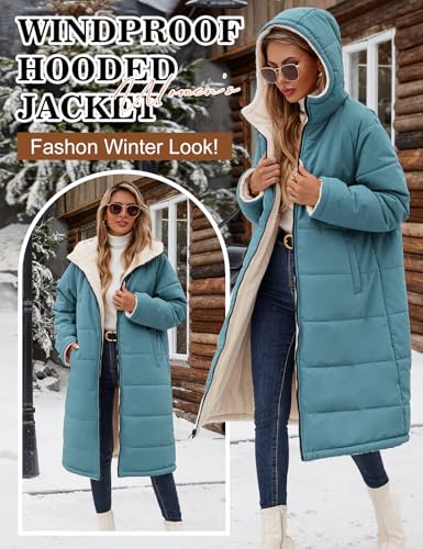 Women Winter Coats Fleece Long Coats Jackets Oversized Warm Down Jacket with Hood - color: Dark Blue, size: Large