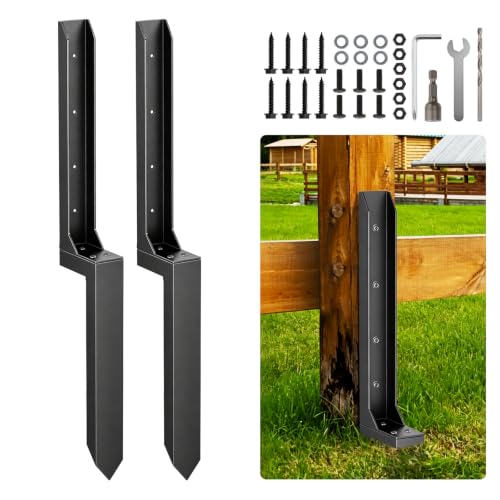 2 Pcs Fence Post Repair Kit,4×4/6x6 Fence Post Support,Heavy Duty Post Anchor Ground Spike with Double-Layer Thickened Fence Post Anchor & Stakes for Repair Tilted, Broken Wood Fence Post - size: Split