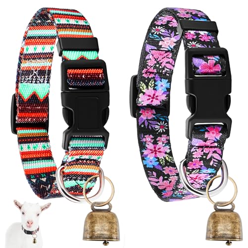 2 Pack Goat Collars with Bells, Sheep Grazing Copper Bells and Adjustable Nylon Collar Set Loud Bronze Bell Small Farm Animal Sheep Cow Accessories (Groovy) - style: Groovy