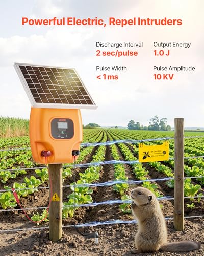 VEVOR Solar Fence Charger, 1J 10 kV Solar Powered Fence Charger, 1.86 Miles Range, Electric Fence Energizer Kit, Keep Out Predators, 3 Days Runtime, for Livestock, Poultry, Garden Protection - size: 1J